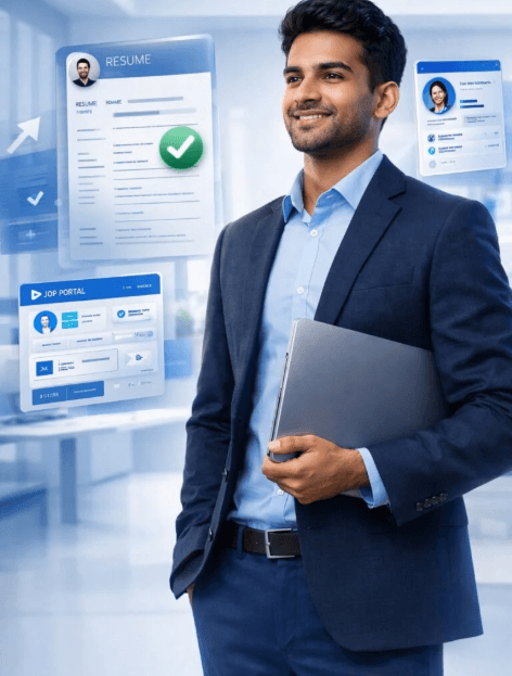 Job-ready professional with resume and job portal screens